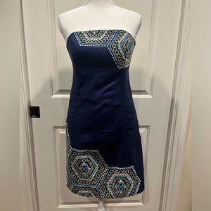 NWOT Lilly Pulitzer Strapless Navy Embroidered Dress Size 0